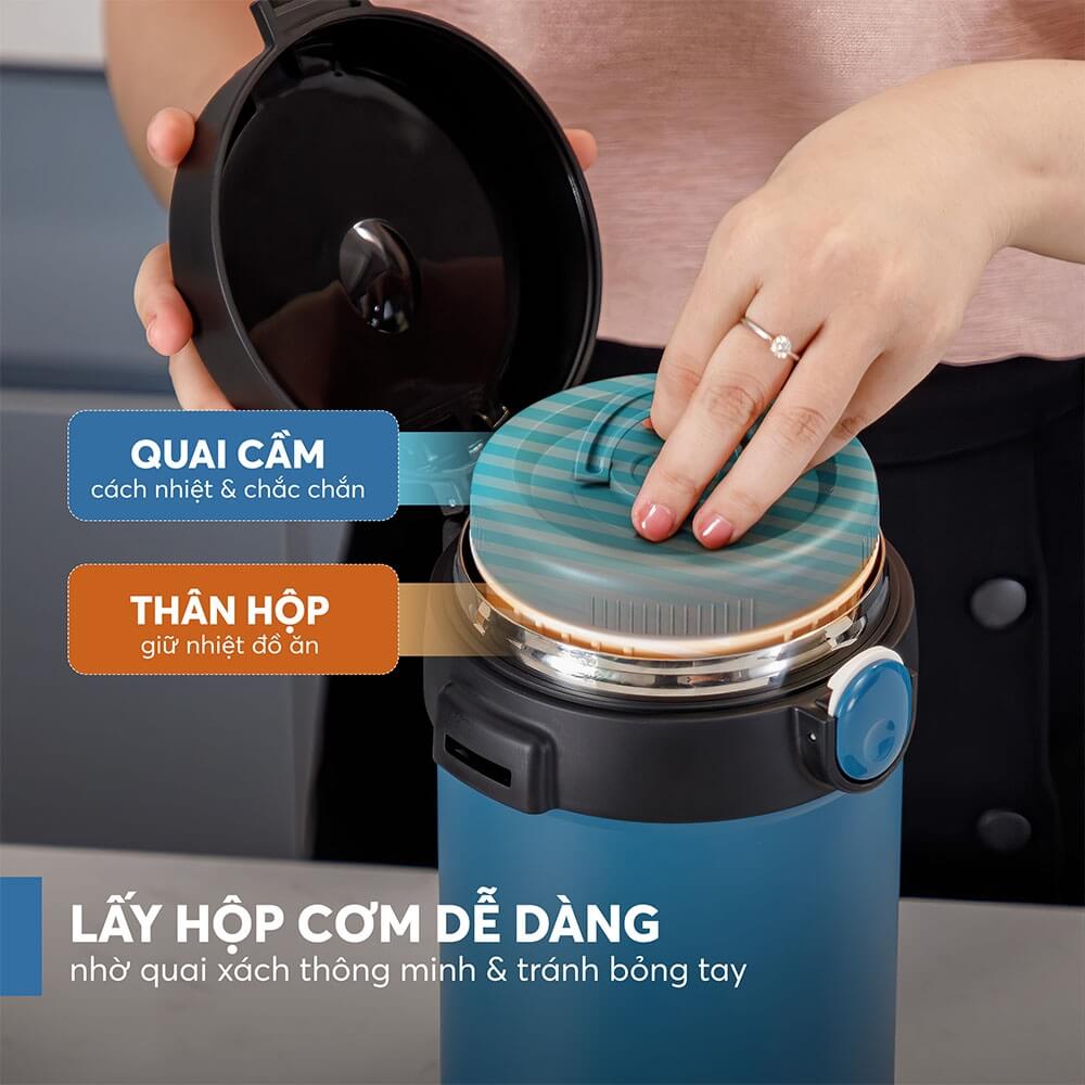 Hộp cơm giữ nhiệt inox 304 Elmich EL8303 2L, Hàng chính hãng, gồm 3 hộp, có túi đựng - JoyMall
