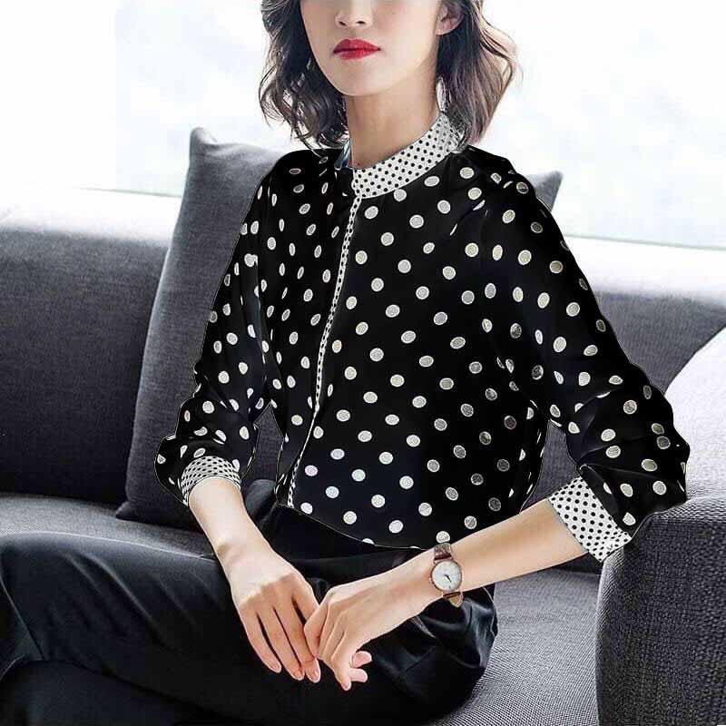 Áo sơ mi chấm bi công sở cổ trụ FS01