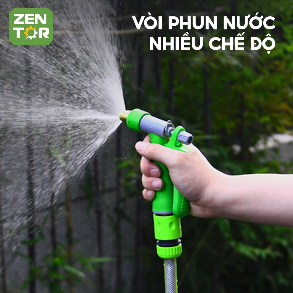 Bộ vòi nước tăng áp Zentor vòi xịt nước 20M chất liệu PVC áp suất cao rửa xe tưới cây làm vườn