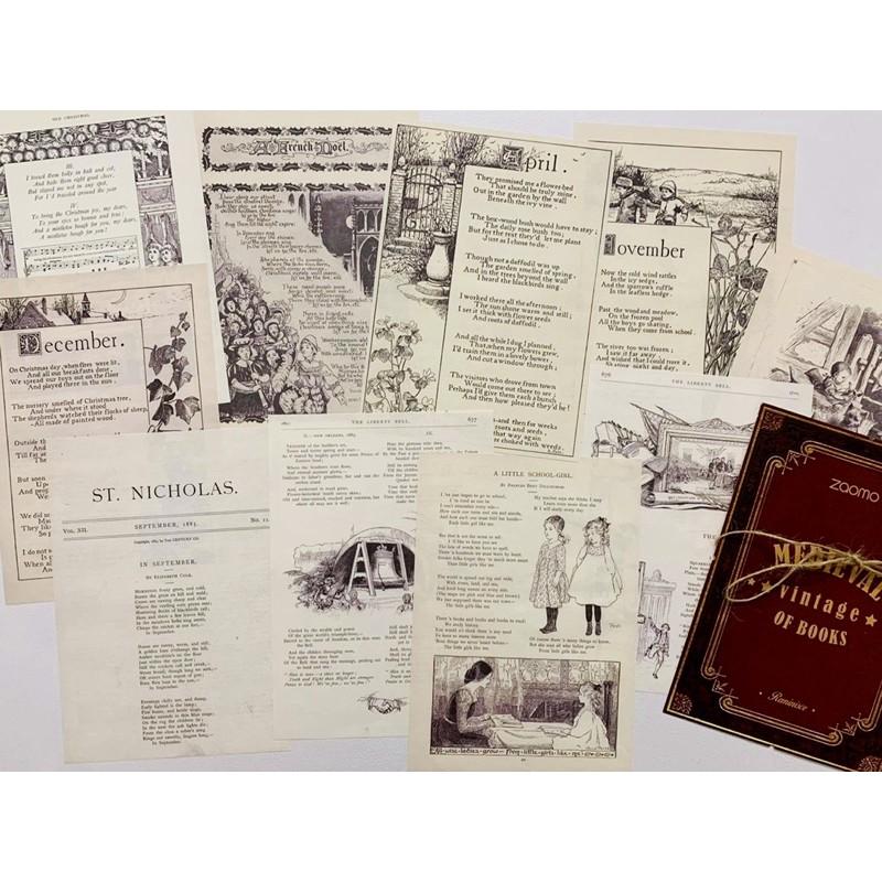 Set 10 Tấm Giấy Retro Manuscript Trang Trí Sổ Bullet Journal - Set Giấy Báo Cũ Vintage