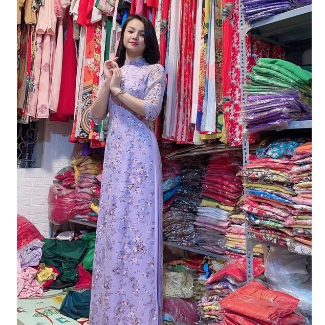Áo Dài Hoa Nhí 4 Tà Truyền Thống Cho Các Nàng Đi Chụp Ngoại Cảnh , Đi Lễ , Đi Hội - Mã A16