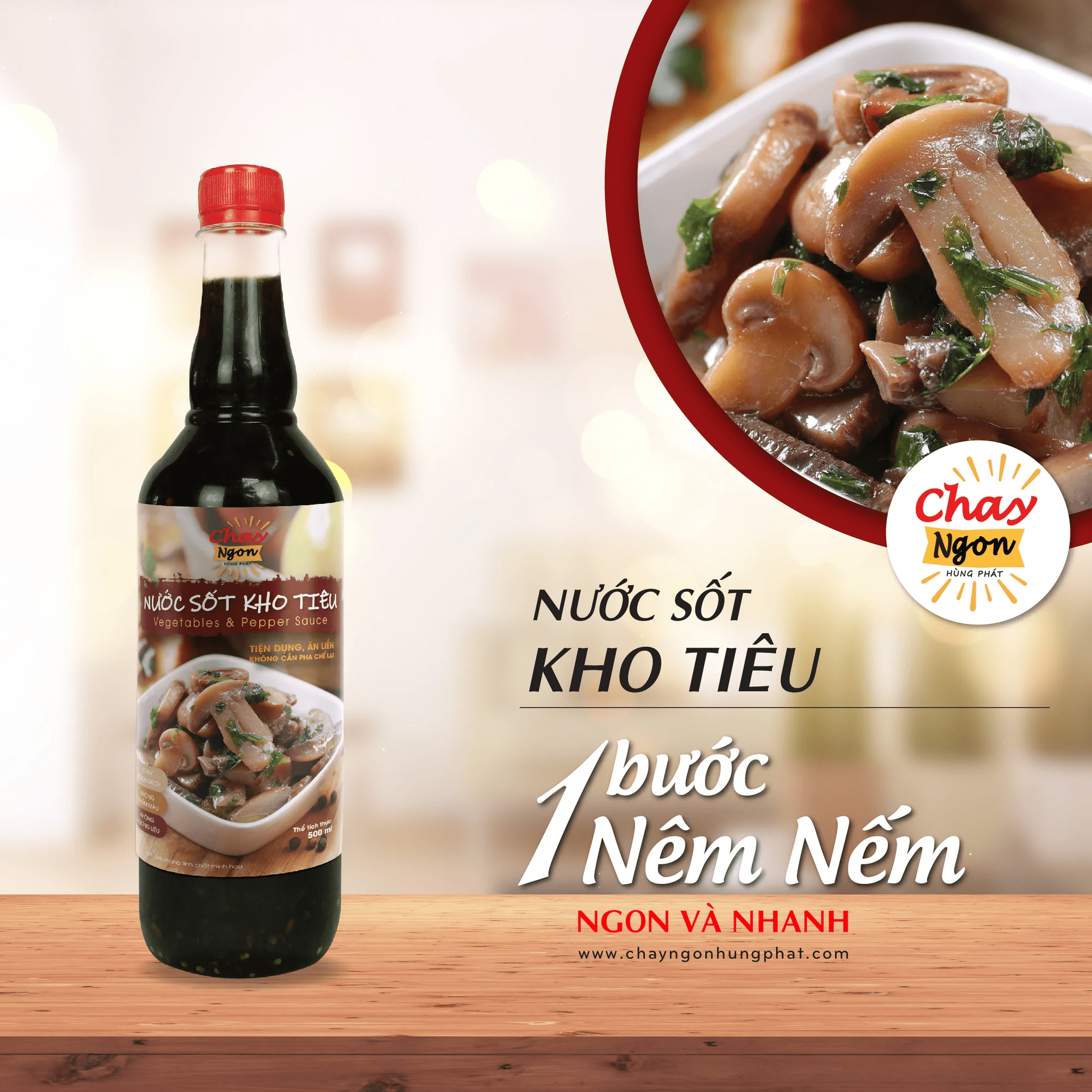 Nước Sốt Kho Tiêu (500 ml) - Thương hiệu Chay Ngon Hùng Phát