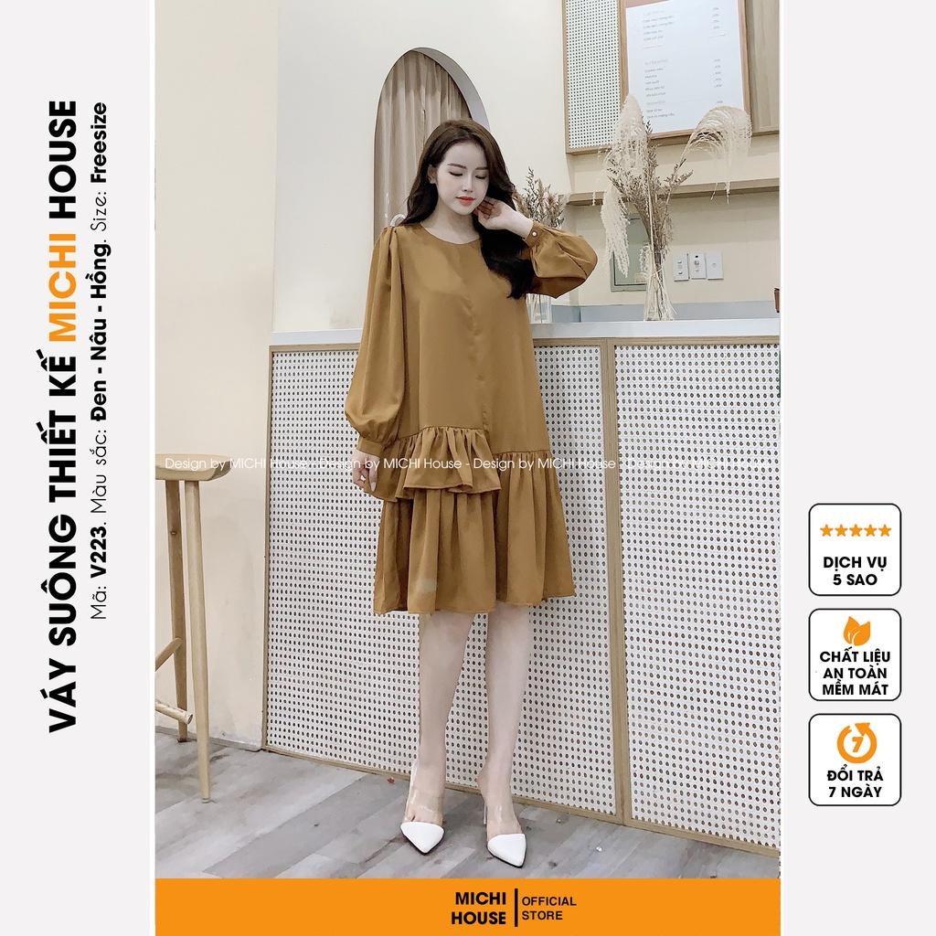 Đầm Suông Đuôi Cá Dáng Rộng MICHI House VS223 Váy Xuông Dài Tay Cổ Tròn Freesize