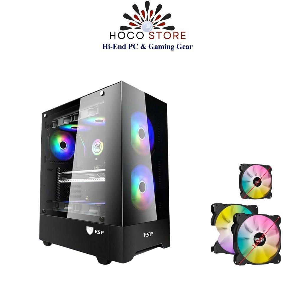 Vỏ Case Máy Tính Gaming VSP HQ50 - Kèm 3Fan LED ARGB - Hàng Chính HÃng