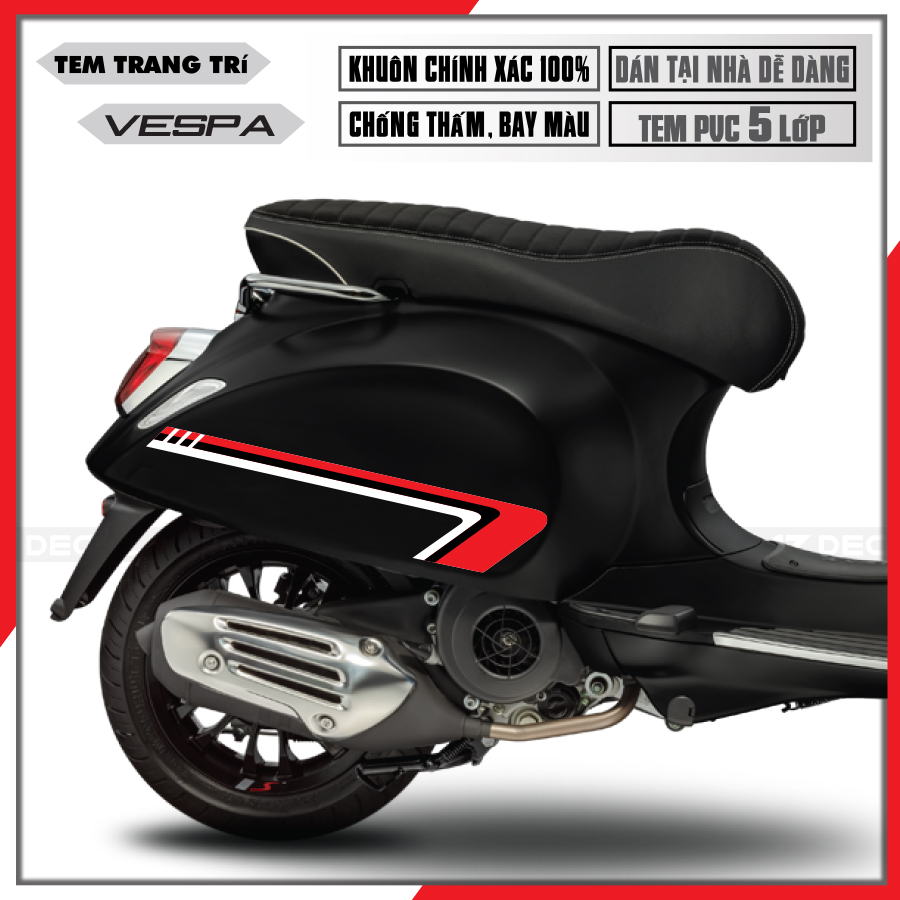 Tem Xe Vespa Sprint/Primavera/GTS/LX Tem Sườn Thiết Kế S-Line | VP14 | Decal Rời Cắt Khuôn Sẵn, Chất Liệu PVC Cao Cấp