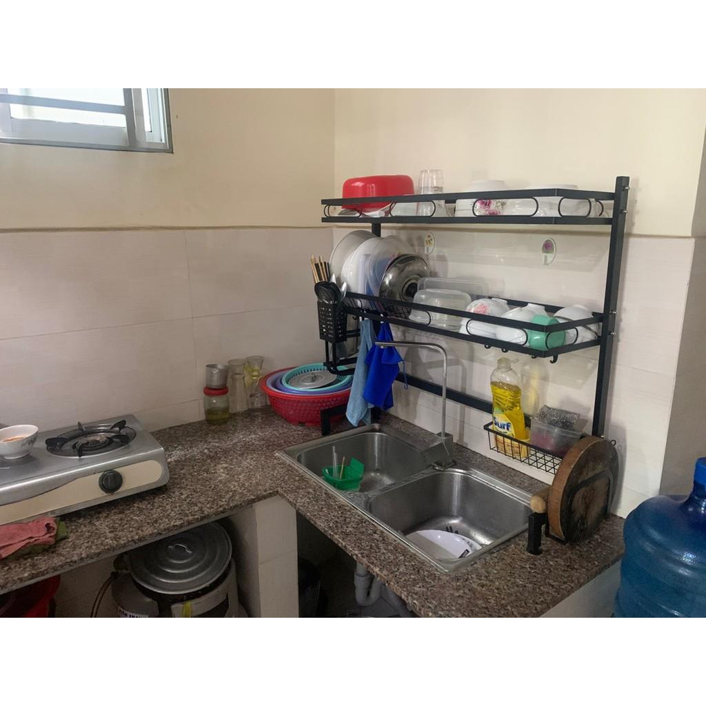 Kệ chén bát phía trên bồn rửa , kệ chén thông minh khung thép đen cao cấp sơn tĩnh điện 85cm
