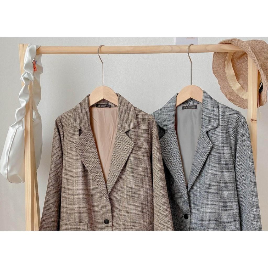 (ẢNH THẬT CÓ SIZE) ÁO BLAZER DẠ KẺ 2 LỚP, CÓ SIZE, ÁO KHOÁC BLAZER NỮ