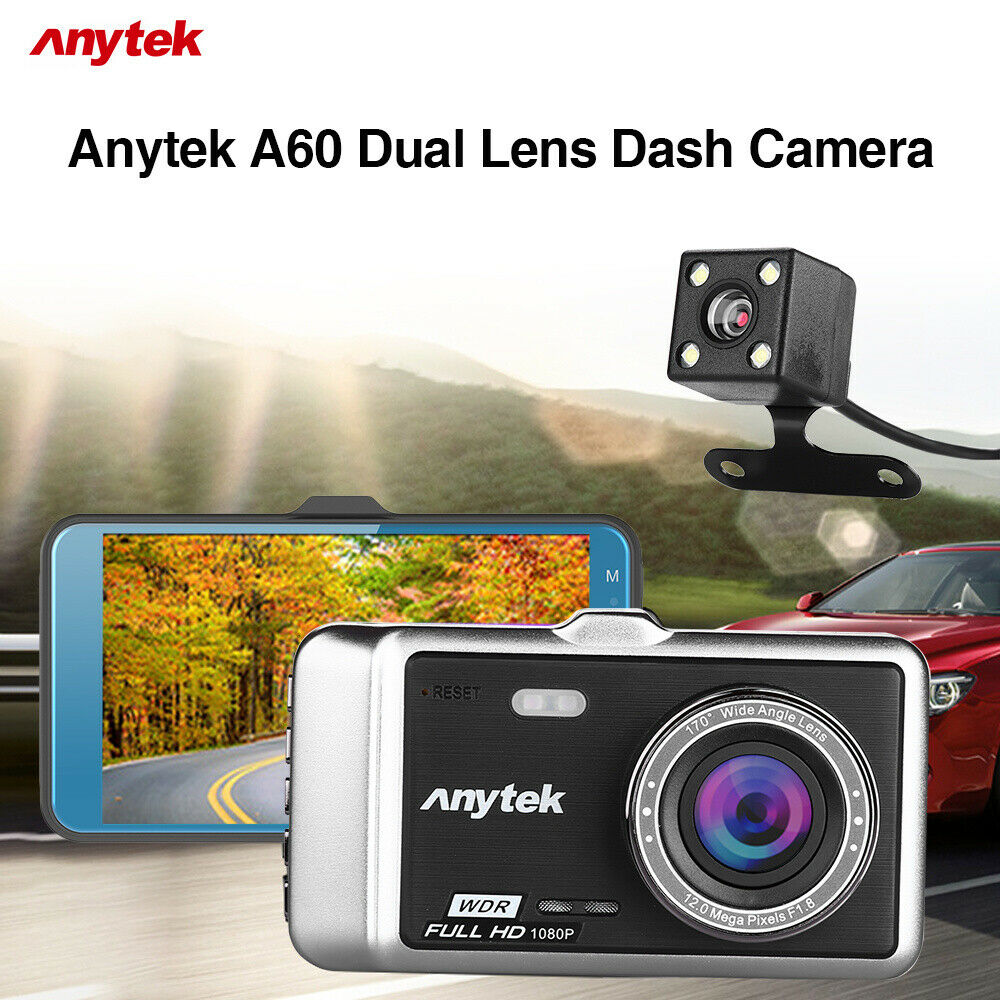 Camera hành trình Anytek A60 (FHD 1080P Cam trước+HD 720p Cam sau, hỗ trợ Camera lùi) - Hàng nhập khẩu