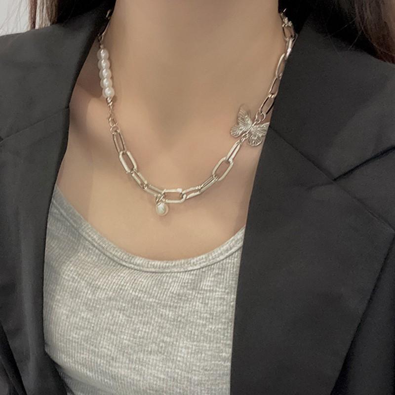 Vòng cổ Kim Loại Hình Bướm Đính Ngọc Trai Nhân Tạo Thời Trang