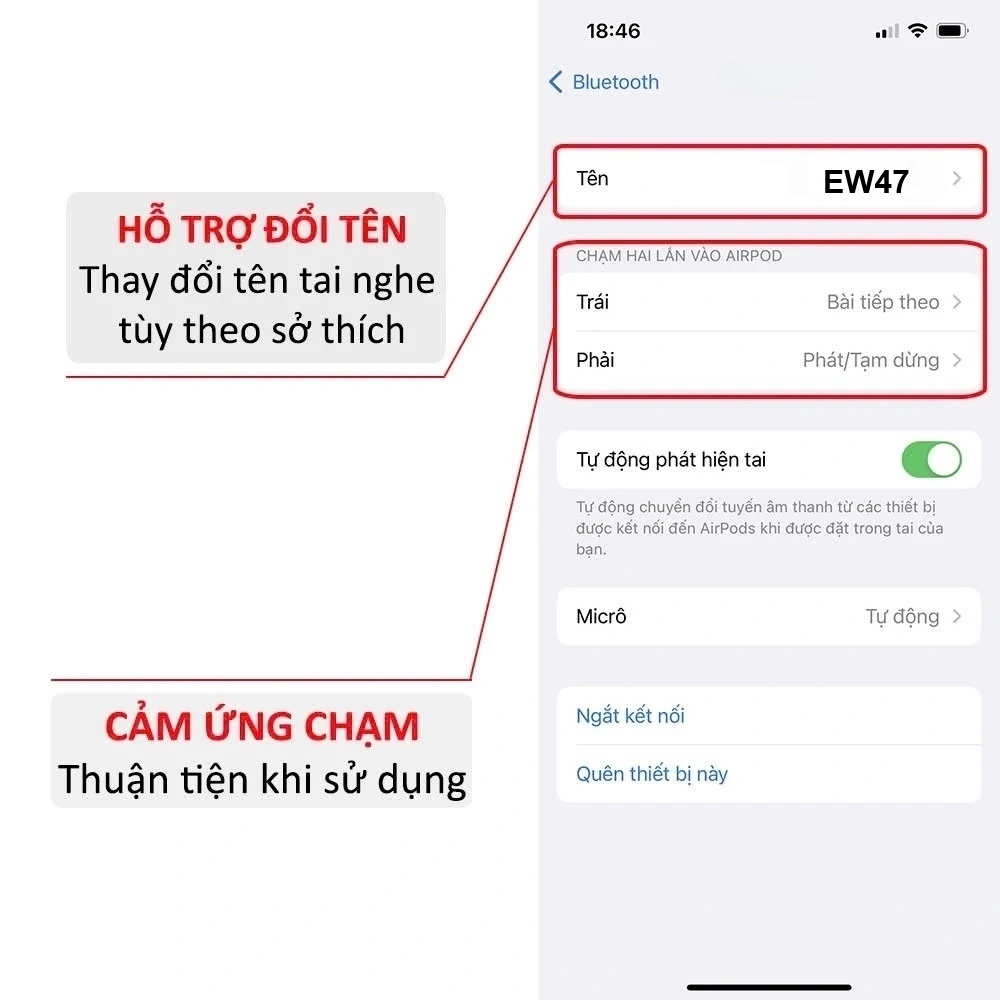 Tai nghe Bluetooth Hoco EW47 chống ồn ANC có mic đàm thoại, nghe nhạc liên tục trong 7 giờ, định vị, đổi tên - Hàng chính hãng