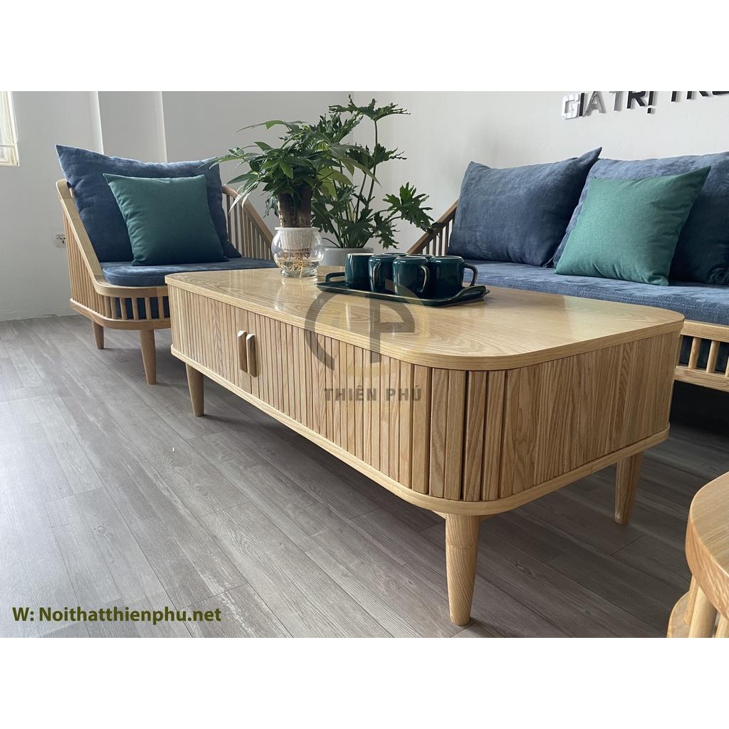 Bộ sofa phòng khách Dedar KBH gỗ tần bì màu tự nhiên bọc nỉ kèm bàn trà cánh lùa