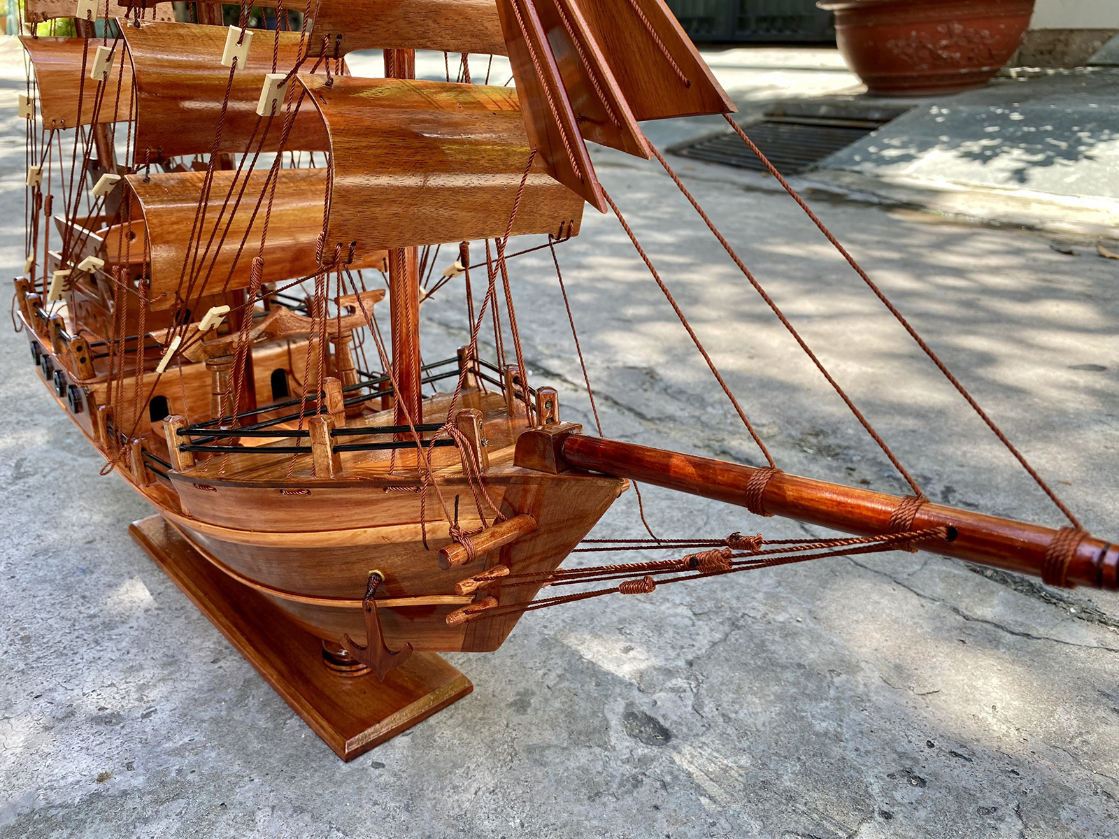 Thuyền buồm gỗ phong thủy Thuyền Thái dài 75cm , mô hình con tàu gỗ trang trí, quà tặng khai trương tân gia