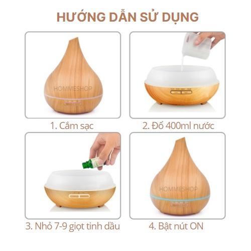 Máy xông tinh dầu phòng ngủ HOMME vân gỗ cỡ lớn hình quả bầu làm thơm phòng có điều khiển,đèn LED,tự tắt khi hết nước