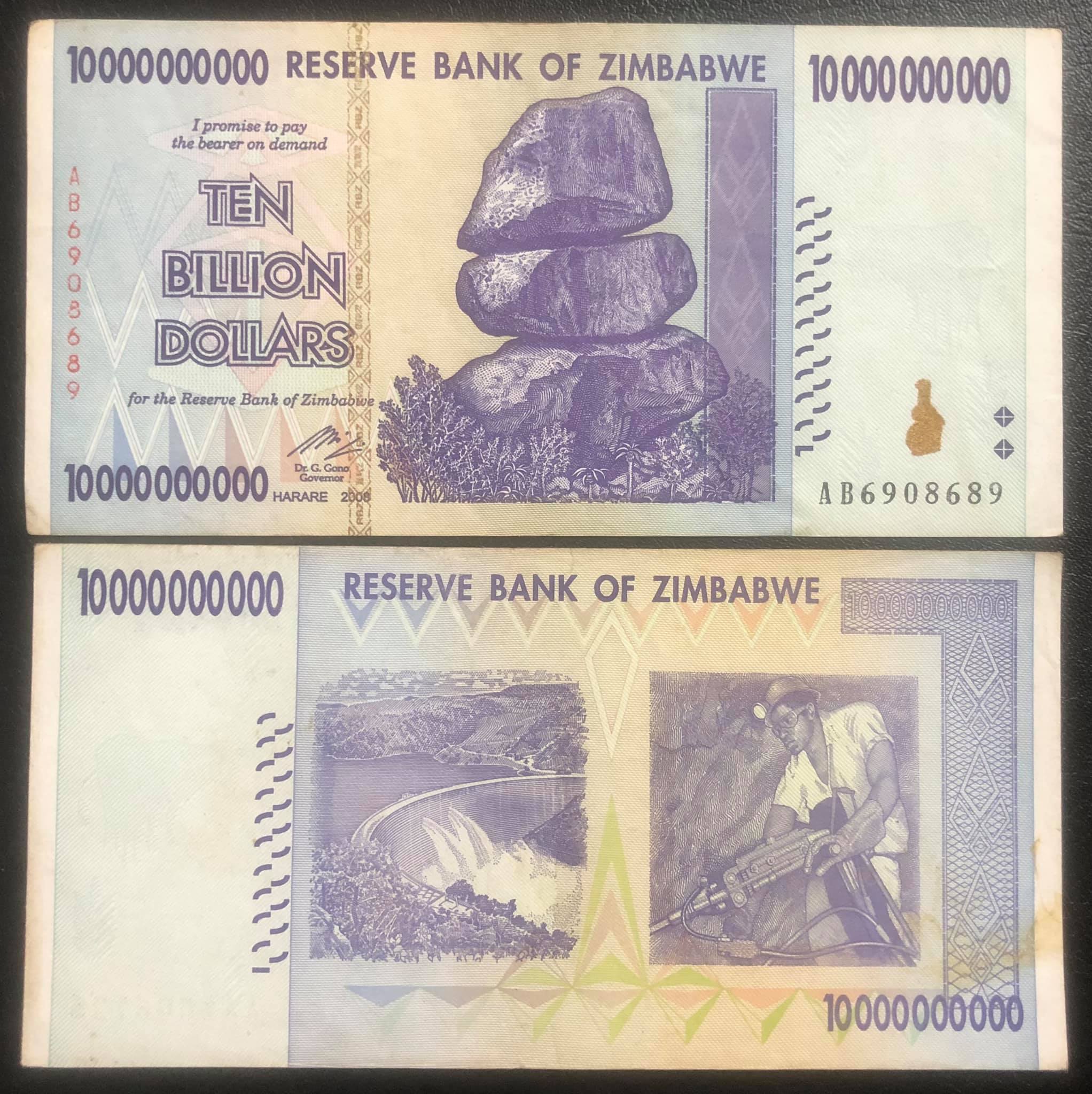 Tờ 10 tỷ dollars Zimbabwe, tiền của quốc gia lạm phát nhất thế giới