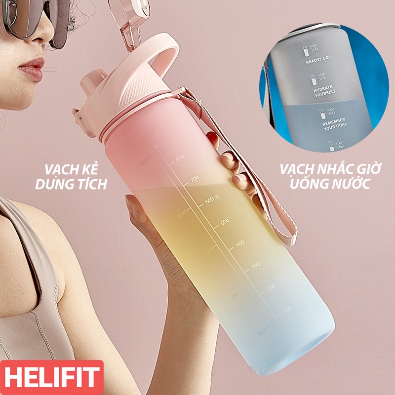 Bình Đựng Nước Màu Sắc Ready Go 1000ml Có Ống Hút Kèm Bộ Sticker Dán
