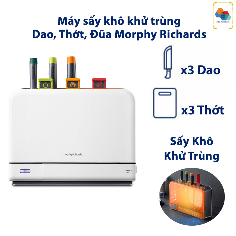 Bộ dao thớt khử khuẩn UV và sấy khô 70ºC Morphy Richards MR1001 tích hợp khay đựng đũa - Hàng Nhập Khẩu