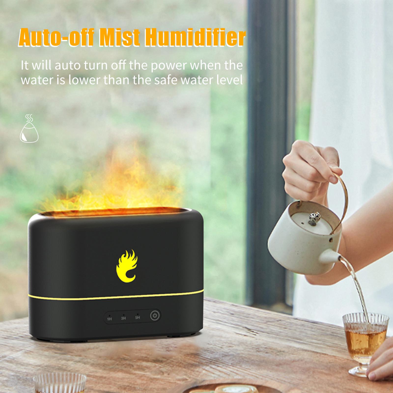 Máy phun tinh dầu mô phỏng ngọn lửa cung cấp độ ẩm, 2 mức sáng ánh sáng yên tĩnh làm mát phun nước sạc usb làm ẩm không khí