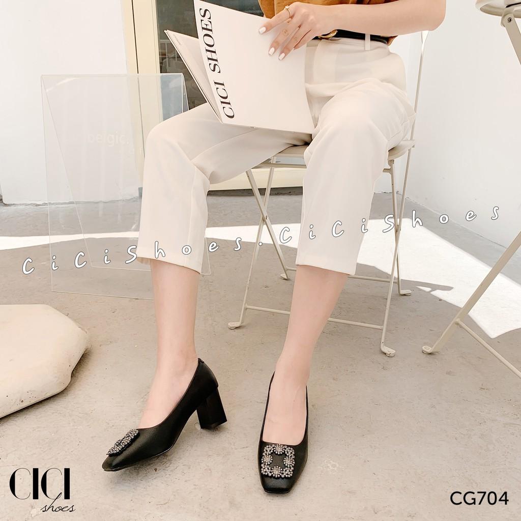 Giày cao gót nữ CiCi Shoes 5cm mũi vuông, giầy gót vuông mũi đá xám - CG704
