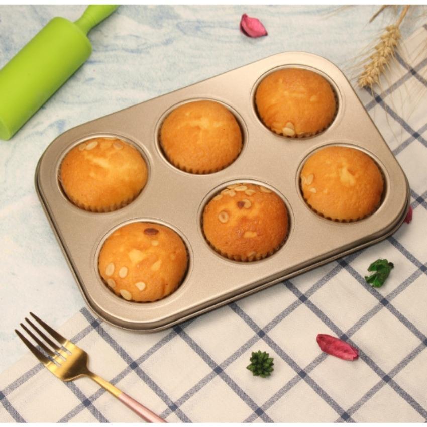 Khay Nướng Bánh Cupcake Khuôn Muffin 6 Bánh Chống Dính Cao Cấp MÀU VÀNG - TRAY6MUFFD-VANG