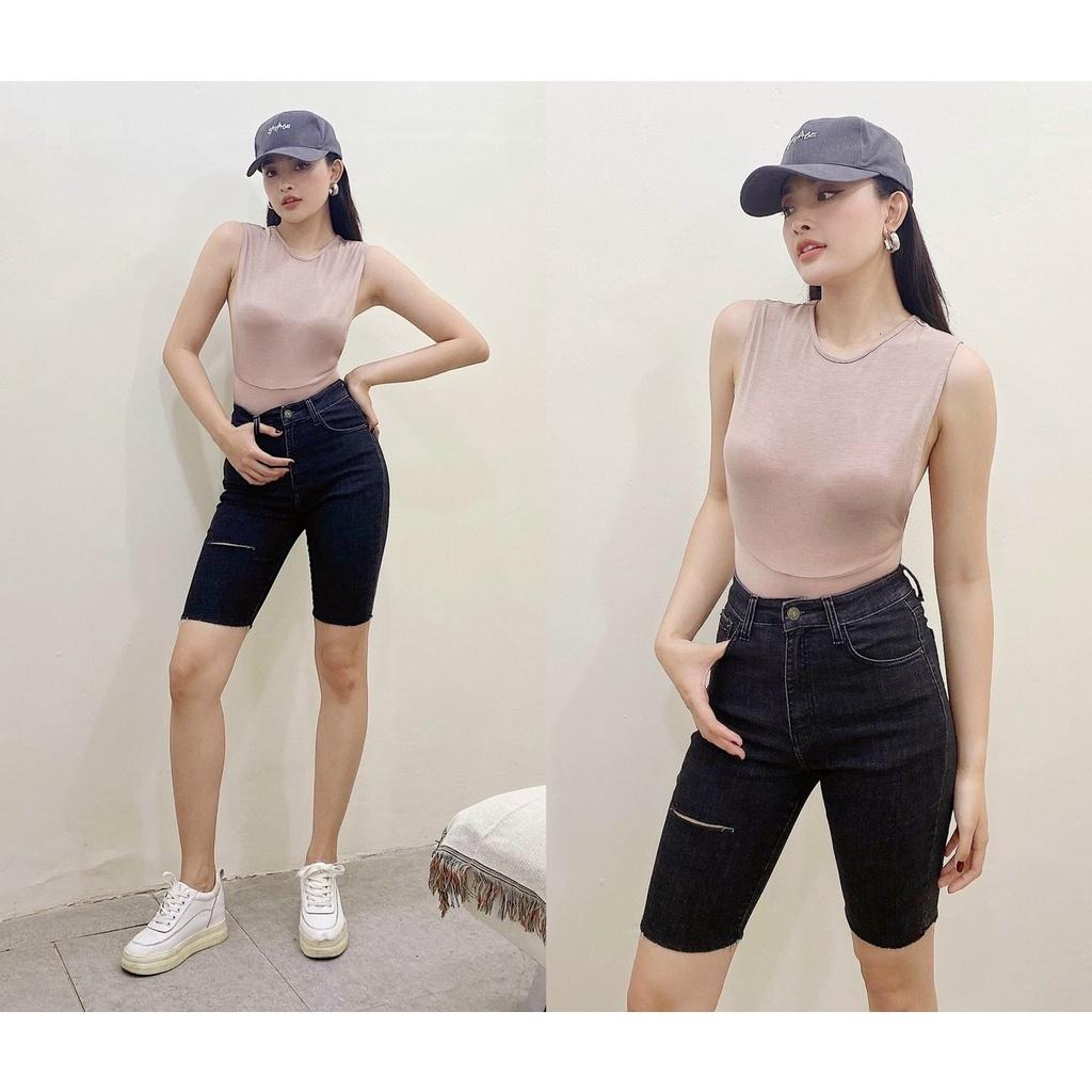 Quần bò ngố / lửng BIGSIZE lưng siêu cao, co dãn mạnh, màu đen xám muối tiêu 4095