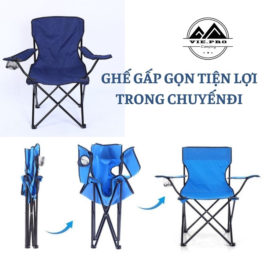 Ghế Xếp Câu Cá Khung Thép Gấp Gọn Đi Cắm Trại Du Lịch Size Lớn Có Tựa Tay