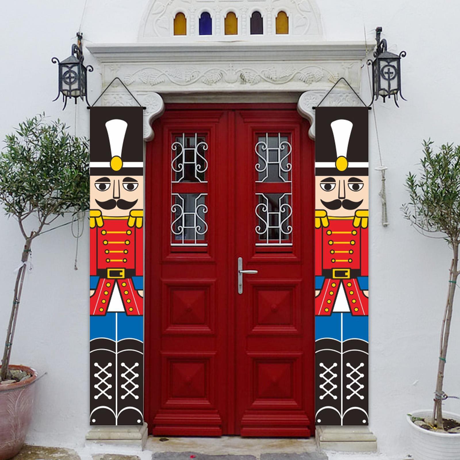 Christmas Couplet Xmas Porch Sign Nutcracker Curtain Hanging Christmas Door for Garden Party Garage