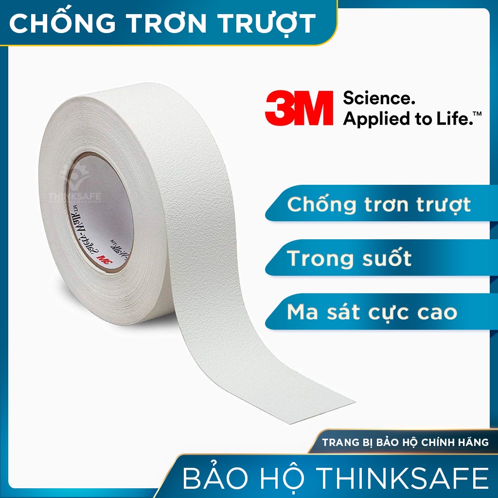 Băng keo chống trượt 3M 220 dán chống trơn trượt cho nhà tắm, bồn tắm, cầu thang, tăng độ nhám chống trơn màu trắng đục