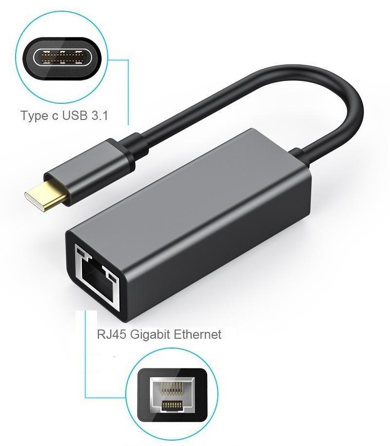 Cáp USB Type-C to Lan Gigabit kết nối mạng internet cho Máy tính, Điện thoại