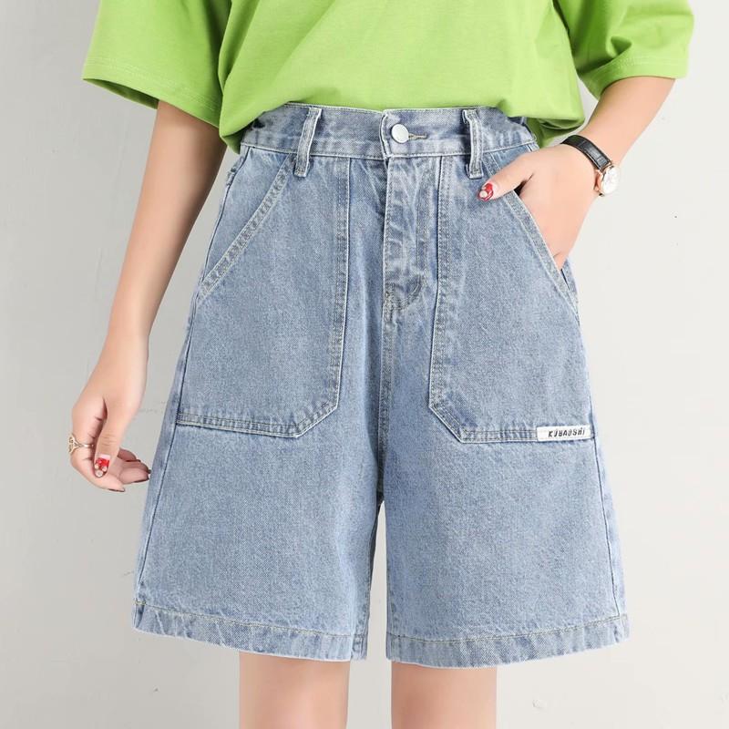 Quần Short Denim Ống Rộng Trơn Màu Thời Trang Mùa Hè Dành Cho Nữ