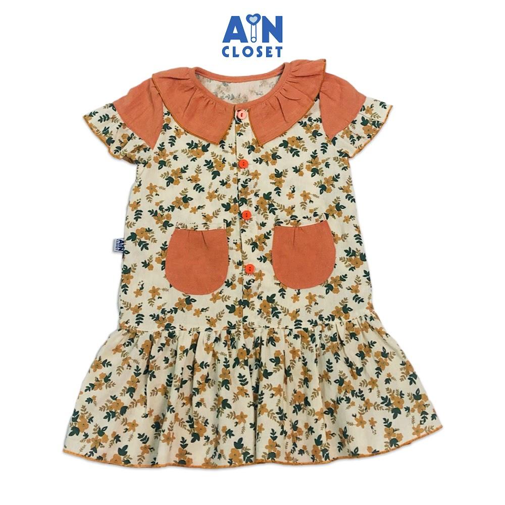 Đầm bé gái họa tiết Hoa Lan cam cotton linen - AICDBGRGTBCI - AIN Closet