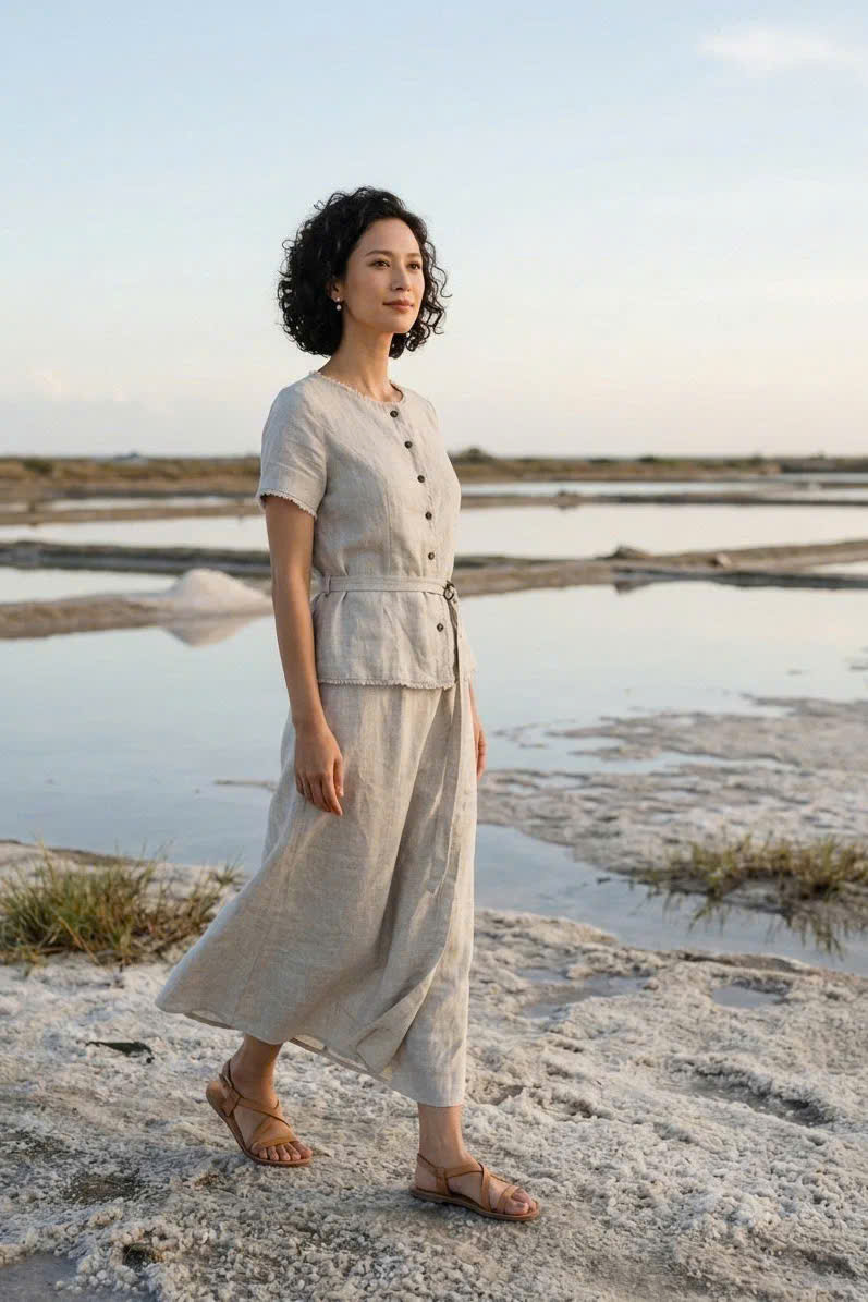 Áo Linen Tua Rua Rút Chỉ Lanh Xám TOP220 Thời trang thiết kế Hity