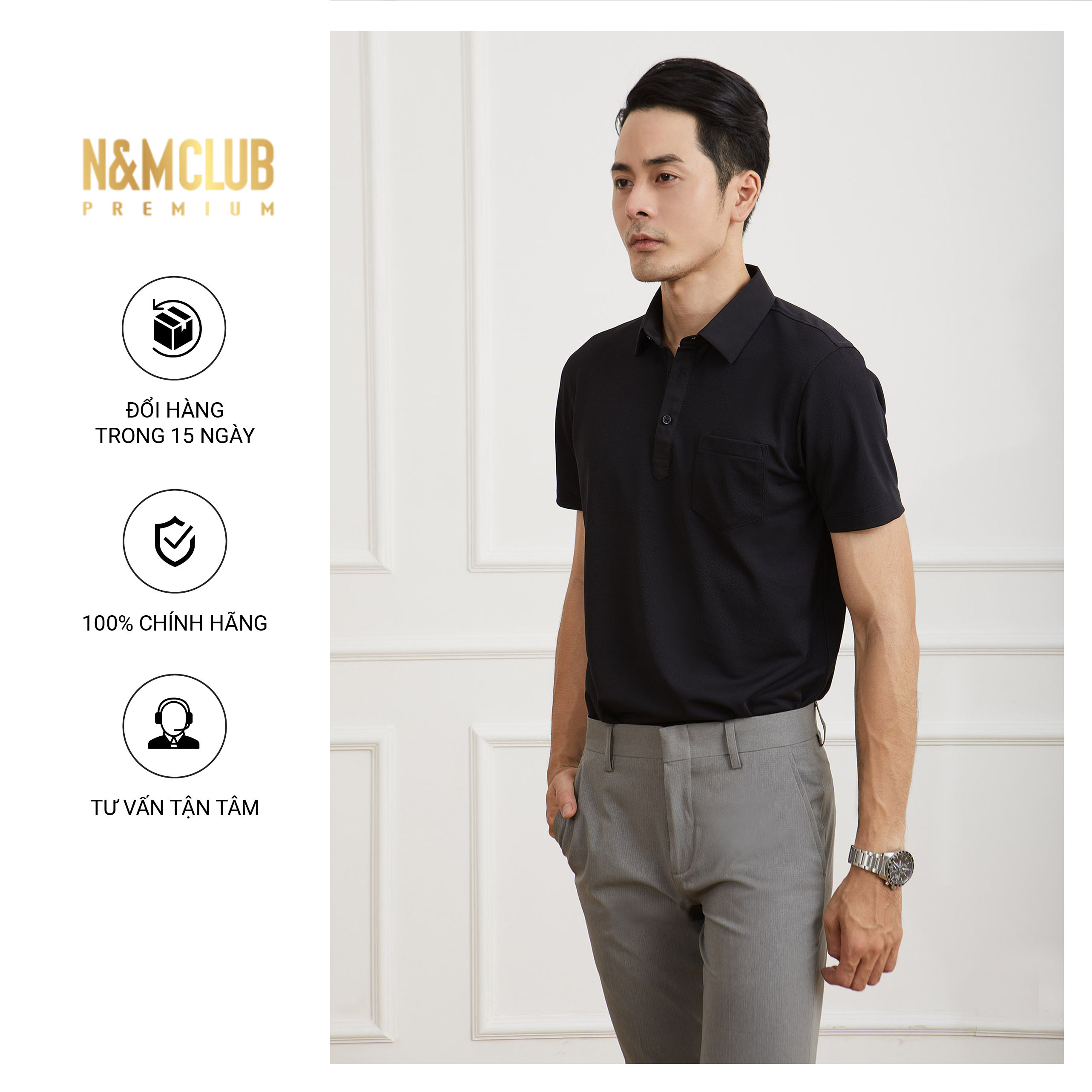 N&amp;M CLUB Áo Polo Nam tay ngắn cổ bẻ trơn chất liệu cafe kháng khuẩn khử mùi tốt 2104035