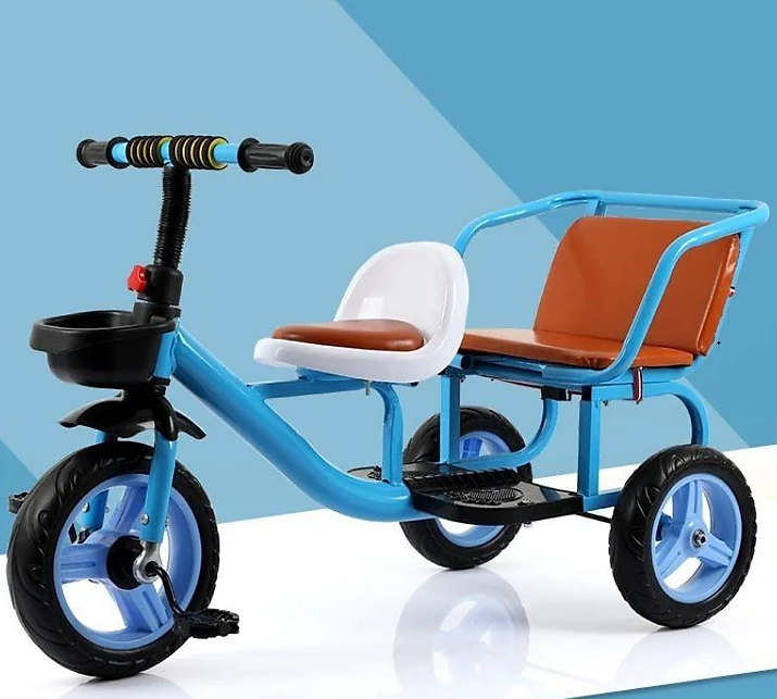 Xe đạp xích lô 3 bánh 2 ghế ngồi bọc da cao cấp cho bé