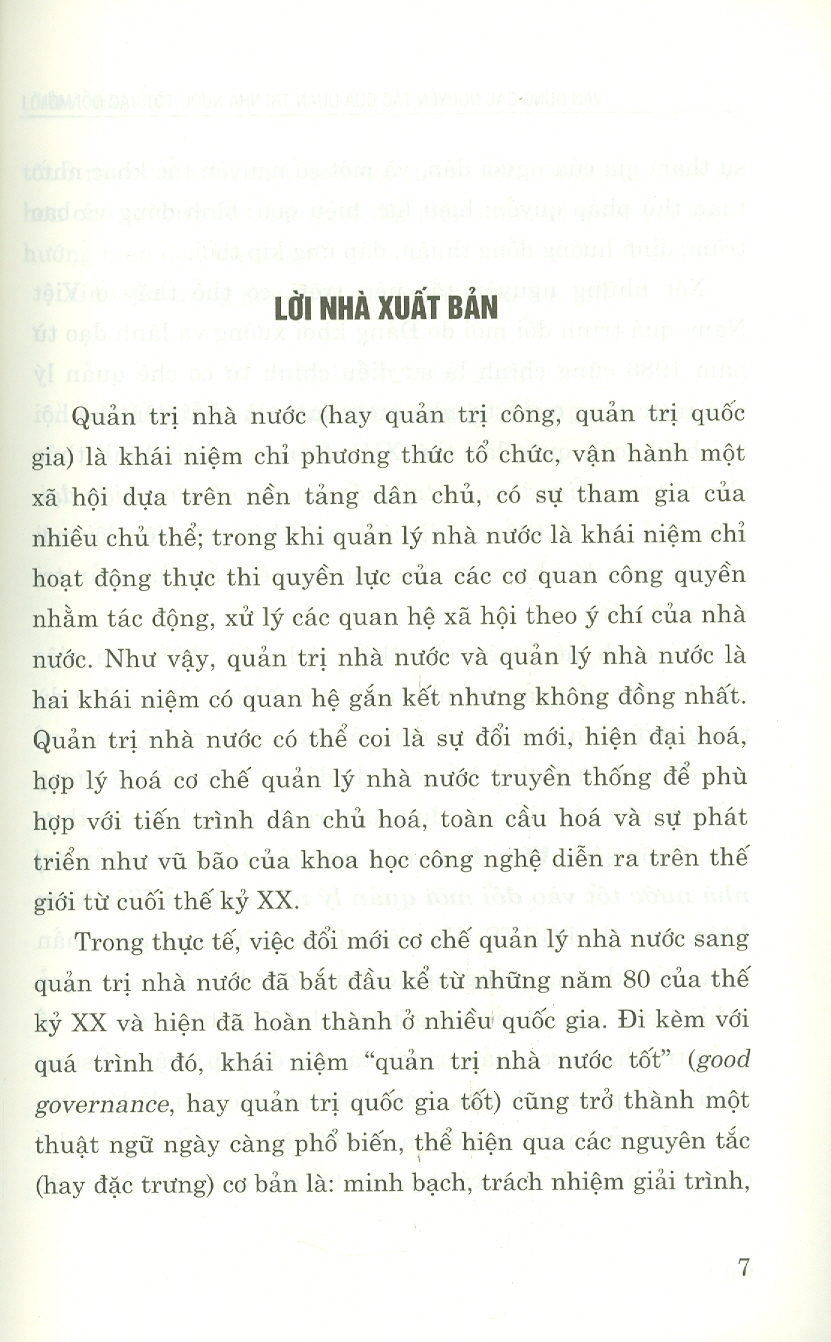 Vận Dụng Các Nguyên Tắc Của Quản Trị Nhà Nước Tốt Vào Đổi Mới Quản Lý Nhà Nước Ở Việt Nam Hiện Nay (Sách Chuyên Khảo)