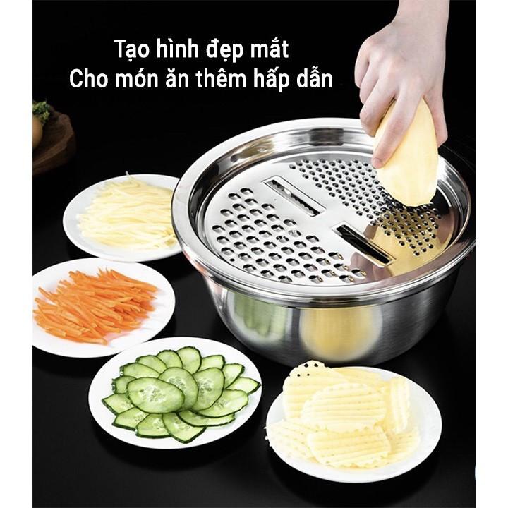 Bộ Rổ Nạo Củ Quả 3 IN 1 Siêu Tiện Ích Nhà Bếp, Rổ Nạo Đa Năng Inox 304 Không Gỉ - MS124