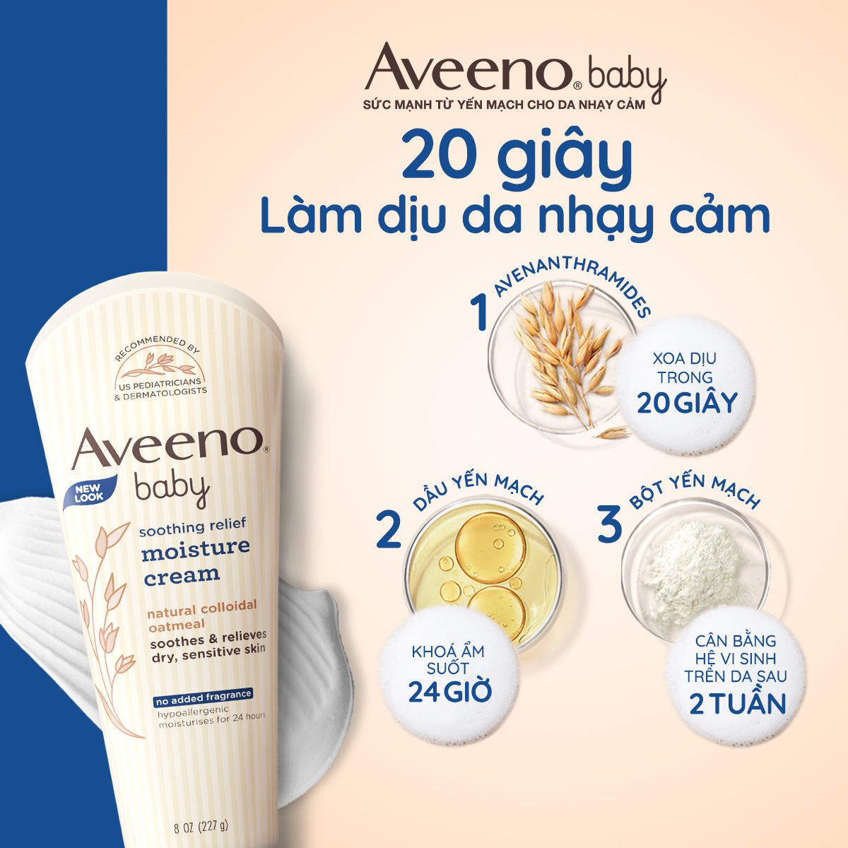 Bộ làm sạch & dưỡng ẩm dành cho da khô & nhạy  cảm cho bé Aveeno Baby (236ml+227g)