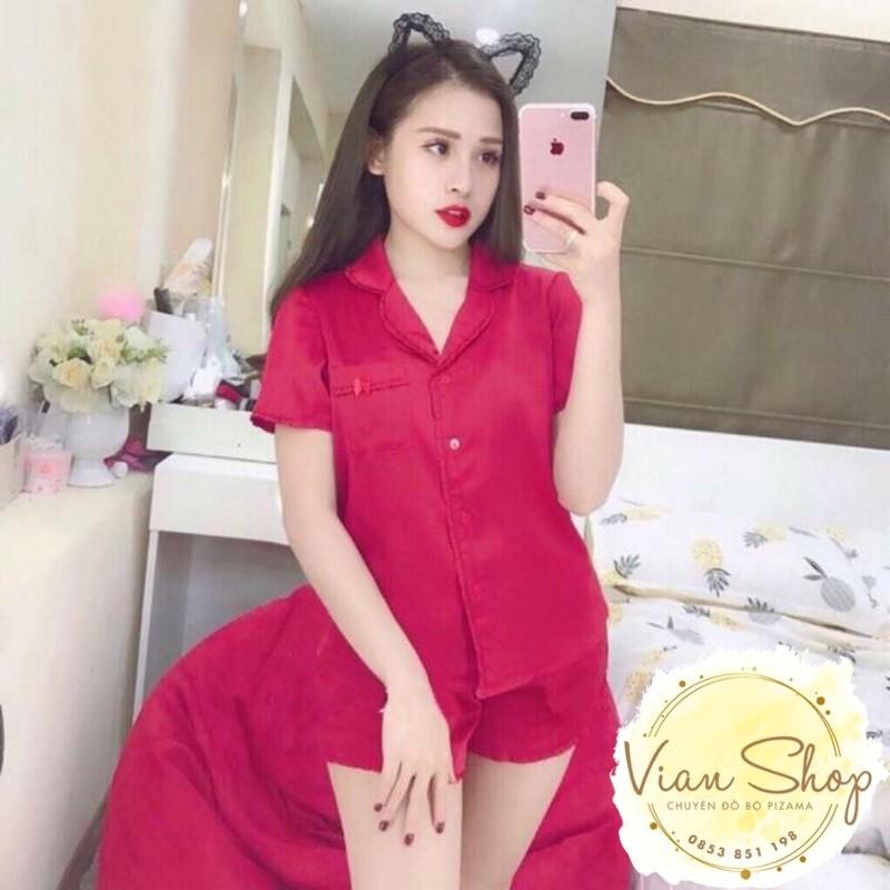 Bộ đồ pijama lụa, bộ lụa Cộc Đùi viền bèo nơ túi xinh xắn