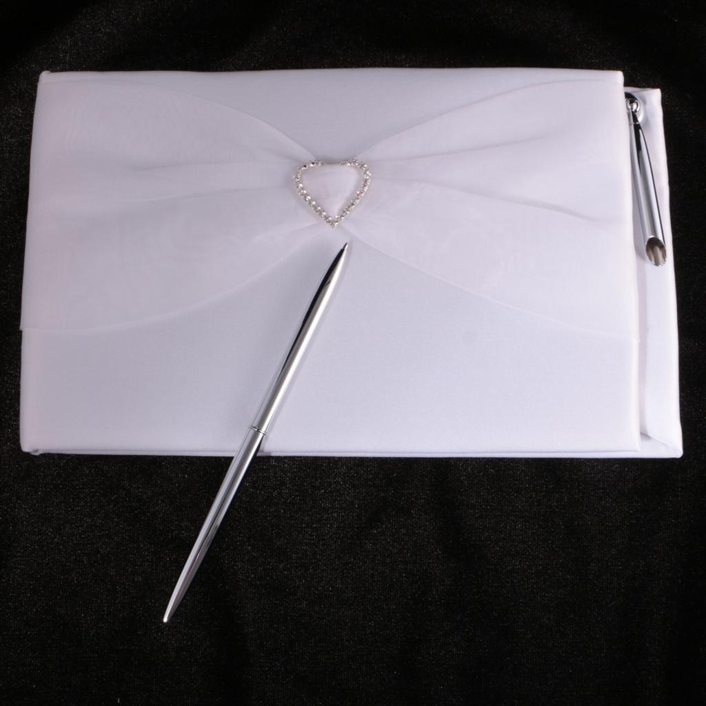 Wedding Guest Book and Pen Set with Tulle Rhinestones Decoration