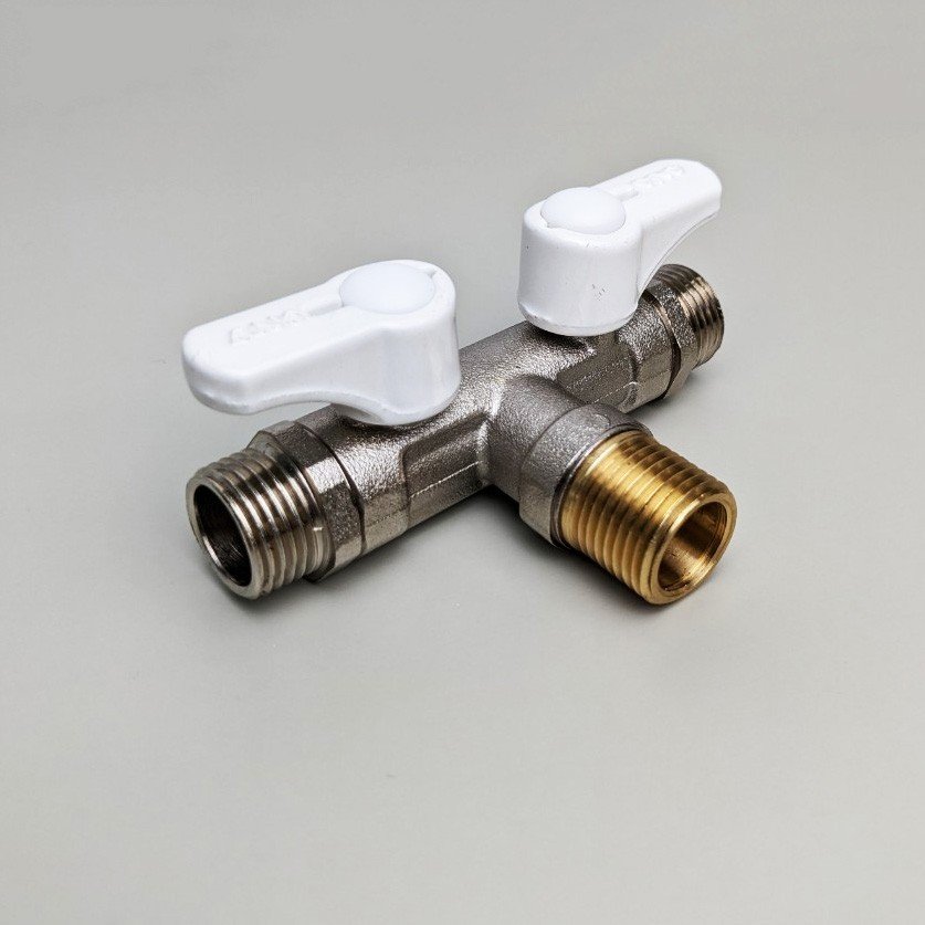 Van nước chia 3 ngã 2 khóa hàng Thái Lan kết nối ren 21mm bằng thau độ bền cao