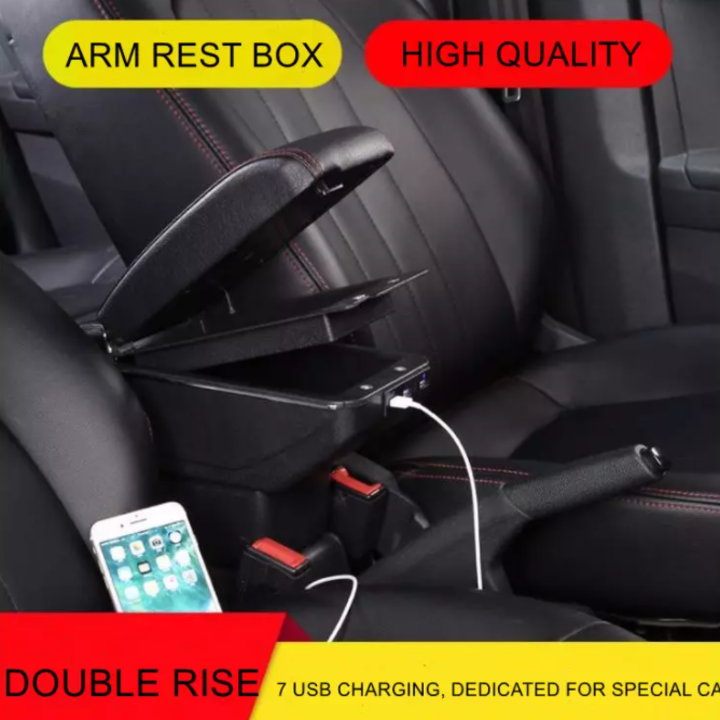 Hộp tỳ tay ô tô Ford Fiesta tích hợp 7 cổng USB, chất liệu nhựa ABS và da PU cao câ