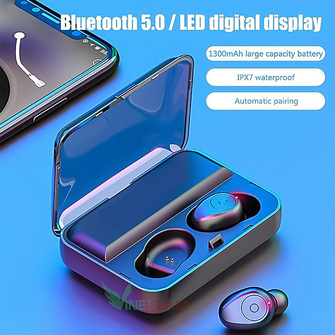 VINETTEAM F9 Tai Nghe Bluetooth V5.0 Không Dây Cảm Ứng Cao Cấp Tích Hợp Sạc Dự Phòng Chống Nước IPX7 Version 2022 - Hàng Chính Hãng