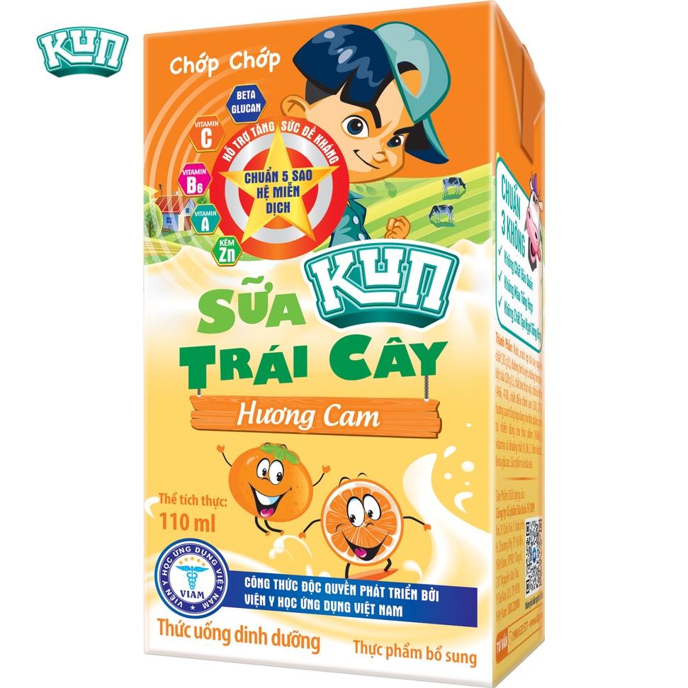 Kun sữa trái cây hương cam thùng 48 hộp x 110ml