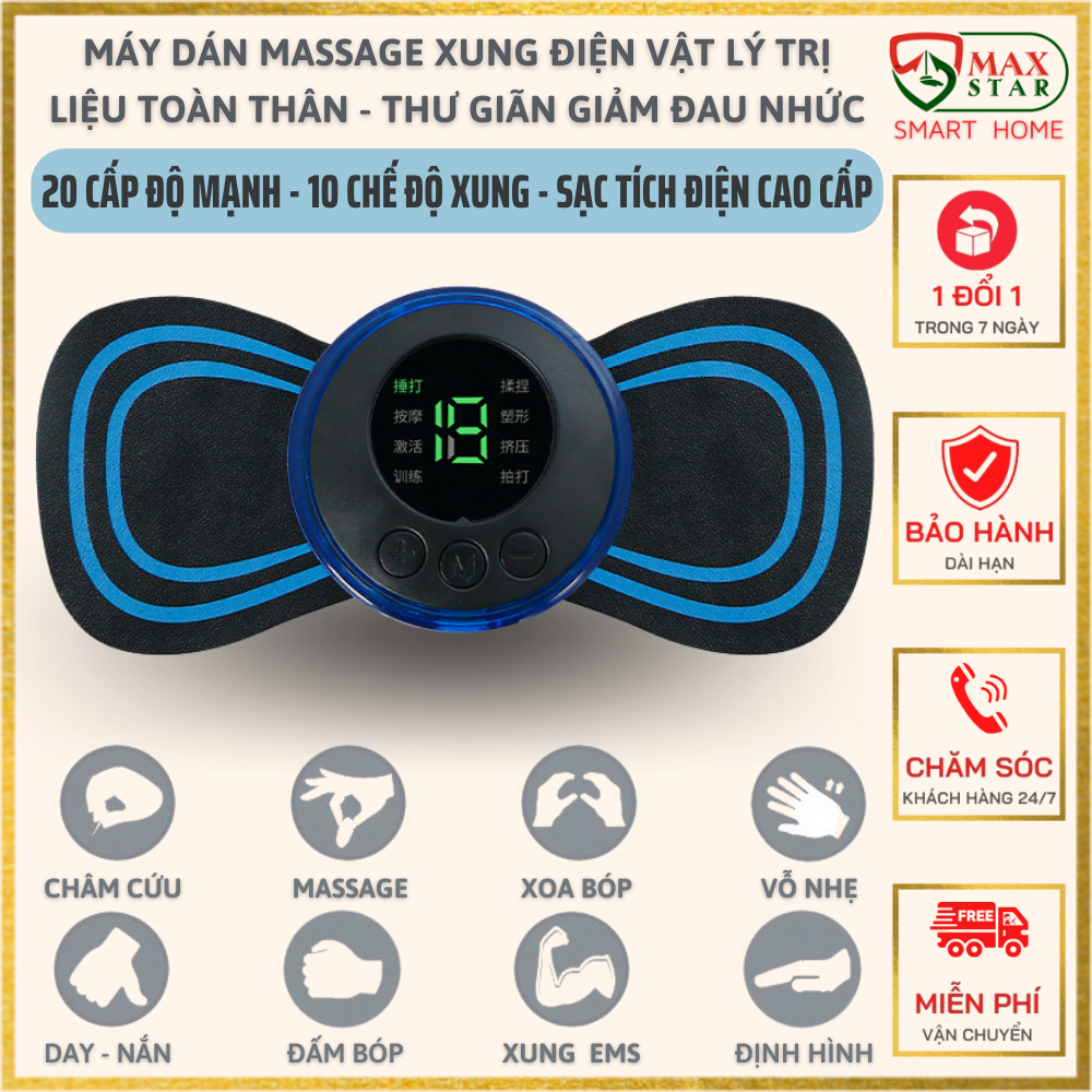 Miếng dán massage xung điện vật lý trị liệu toàn thân công nghệ TENS massage thư giãn giảm đau nhức Cổ Vai Gáy, Bắp Tay, Lưng bản pin sạc điện tích hợp cao cấp - CSSK-054B-431