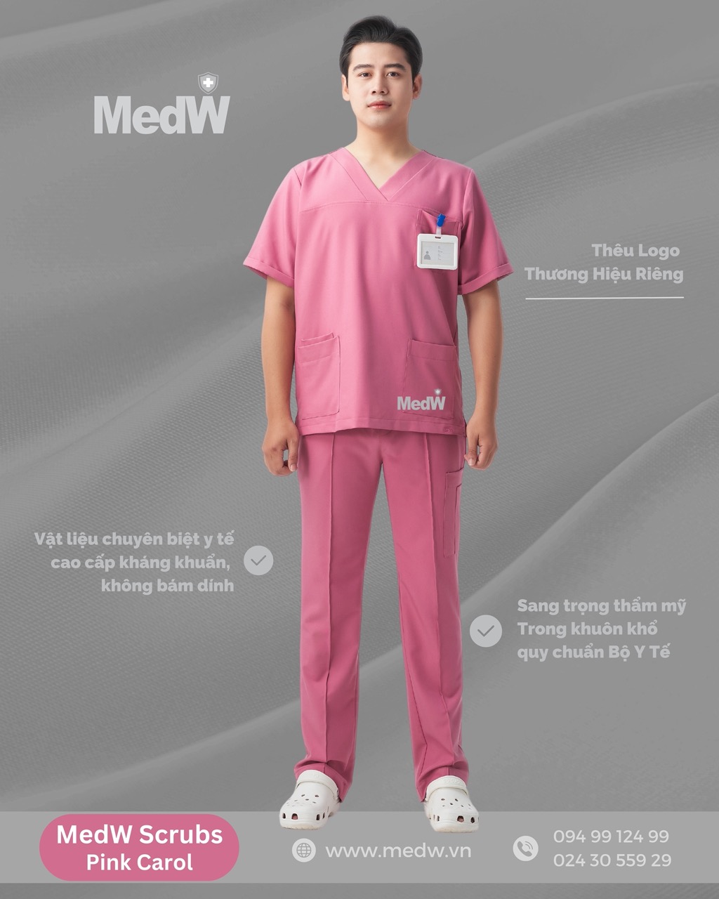 MedW Zeus Scrubs Y Tế (Nam) Pink Carol Hồng San Hô Trang Phục Bác Sĩ Thẩm Mỹ, Da Liễu, Nha Sĩ, Điều Dưỡng Sản Nhi Cotton Mềm Như Lụa Không Bám Dính, Không Nhăn Thiết Kế Pháp Xếp Ly Giữ Dáng Suông Vận Động Tự Do. Thêu Tên Logo