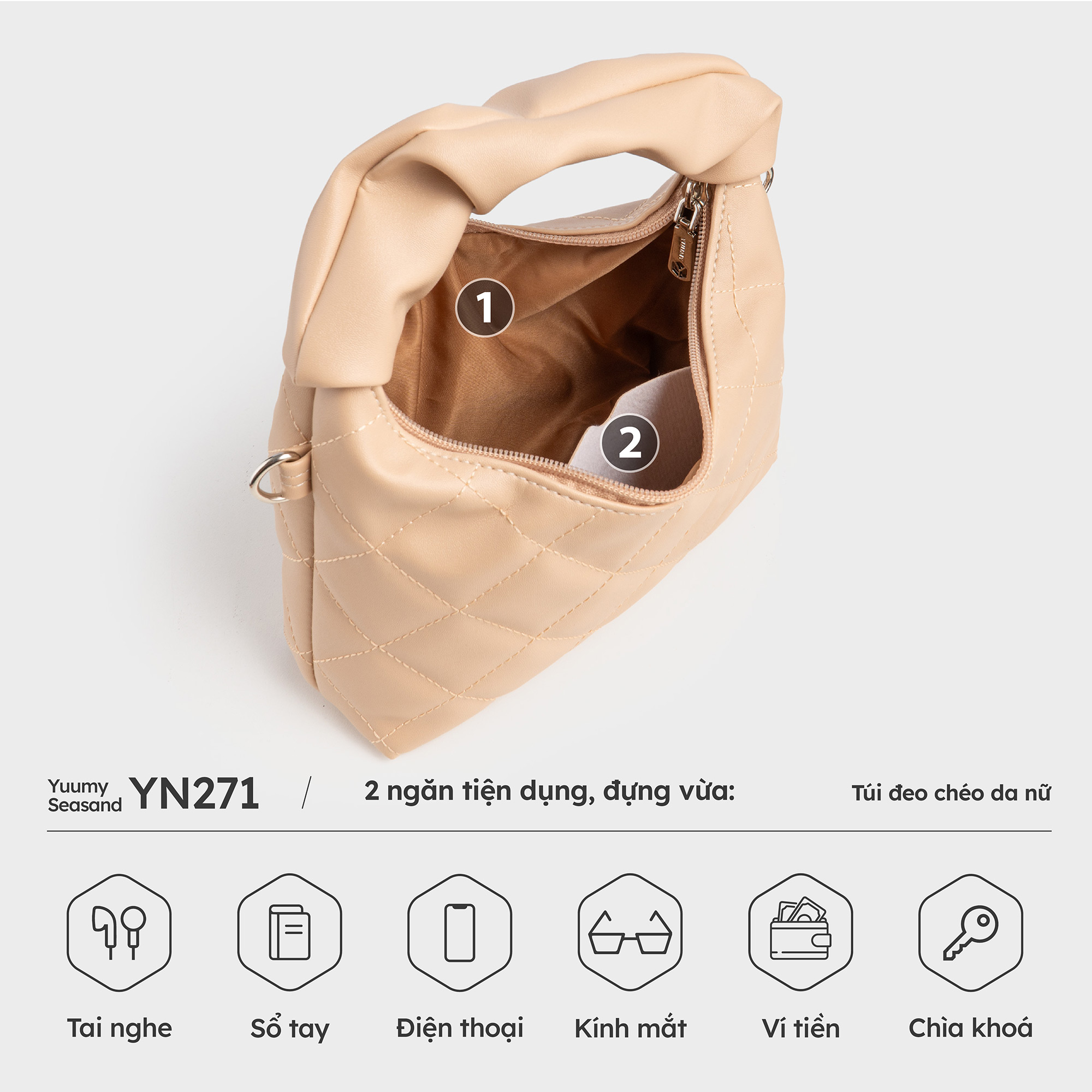 Túi Yuumy ( Thời trang nữ thiết kế quai nhúm size 20 - Túi đeo chéo da Seasand YN271 )