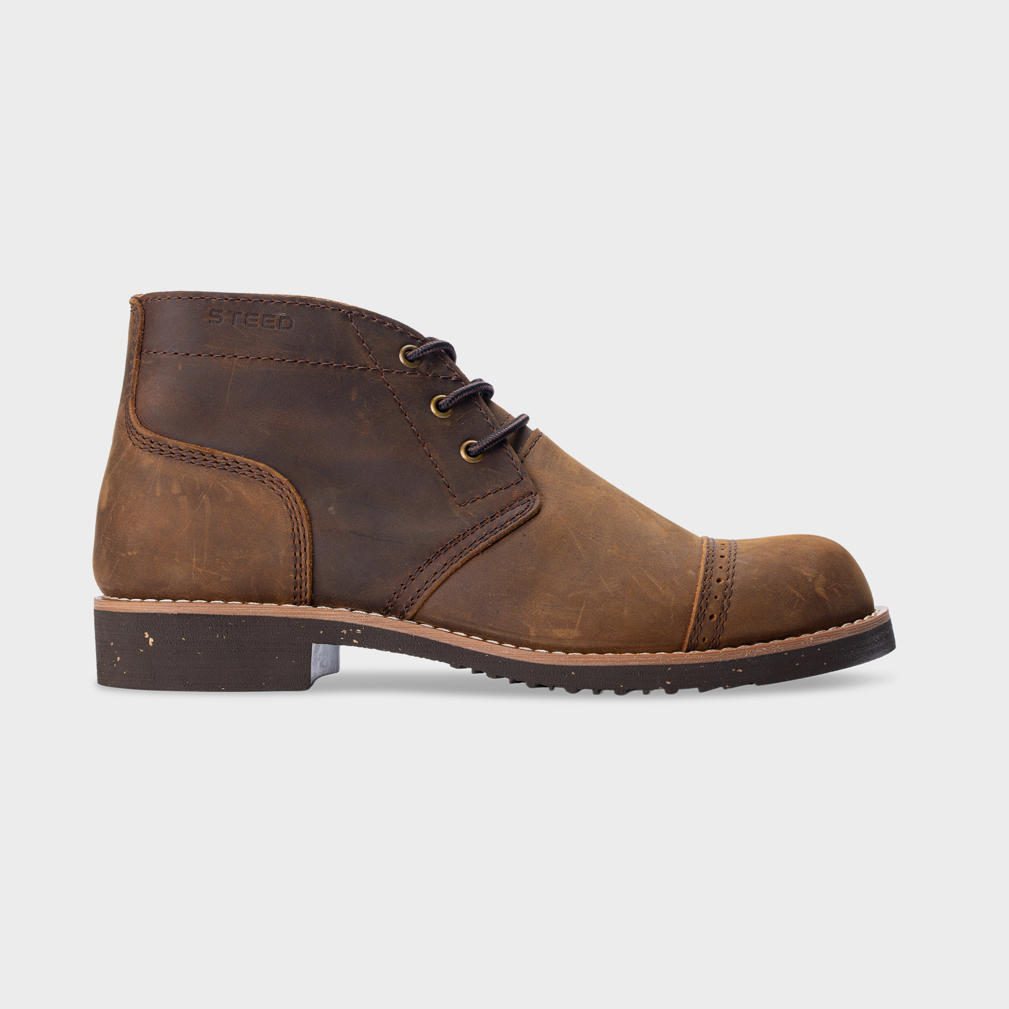 Giày boot nam da bò sáp cao cấp cổ lửng CHUKKA CAPTOE - STEELER đế khâu phong cách workwear