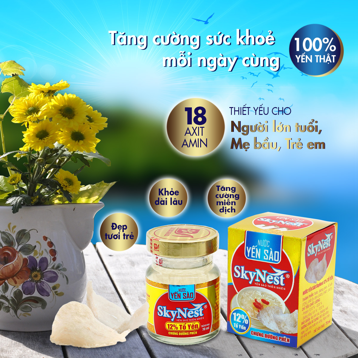 Combo 5 + TẶNG 1 cùng loại ( 6 lọ x70ml ) Nước Yến sào cao cấp SkyNest 12% Tổ Yến