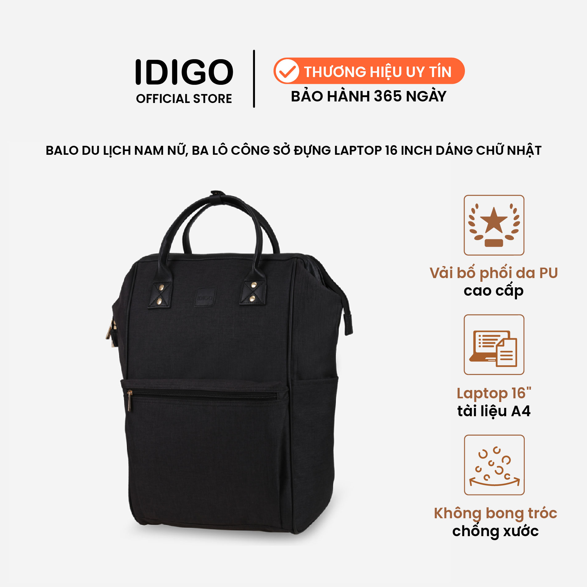Balo du lịch unisex đa năng dáng chữ nhật IDIGO UBP2-518-00