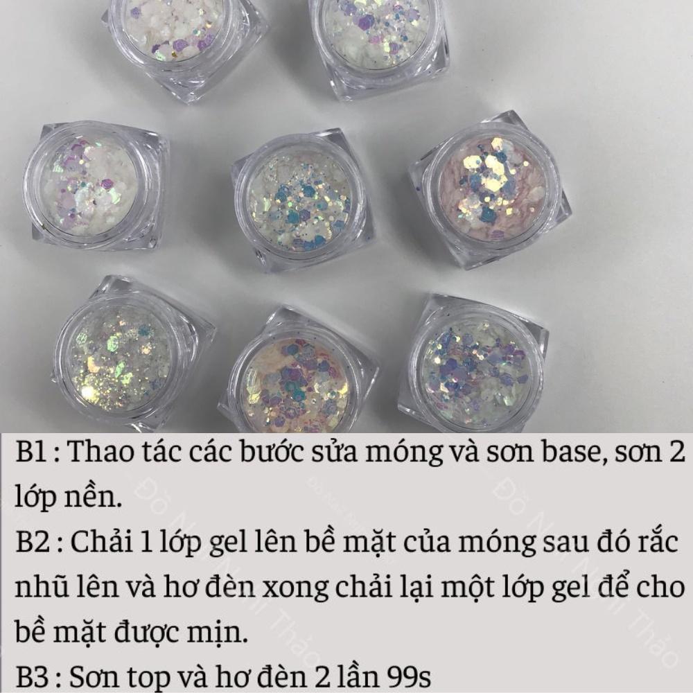 Set nhũ vảy cá kim tuyến nail Yapas 8 hũ, Nhũ rắc móng kim cương trang trí chuyên nghiệp