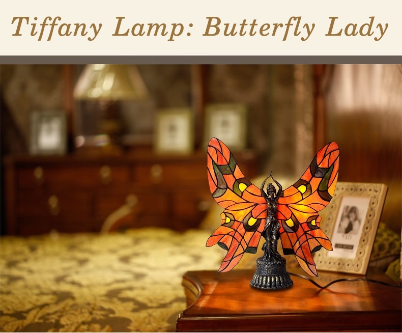 Đèn bàn trang trí DandiHome - đèn kính màu phong cách Tiffany họa tiết Butterfly Lady